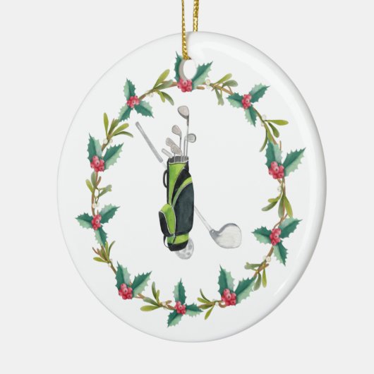 グラスバッグとリースとゴルフメリークリスマス セラミックオーナメント (左)