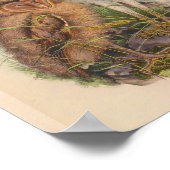 グラスフクロウブラウンヴィンテージバードアートプリント ポスター (角)