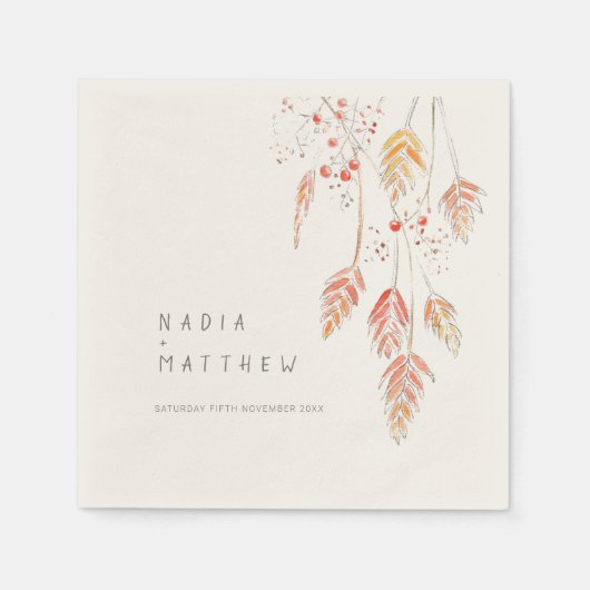 グラスベリー水のカラースケッチ秋の結婚式 スタンダードカクテルナプキン (正面)