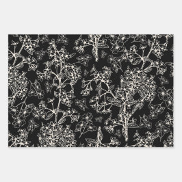 グラスメアガーデンヴィンテージ植物模様ブラック ラッピングペーパーシート