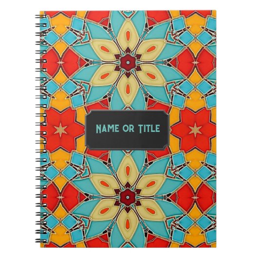 グラスモザイク – 明るいフォークアートルック – あなたのタイトル ノートブック (正面)