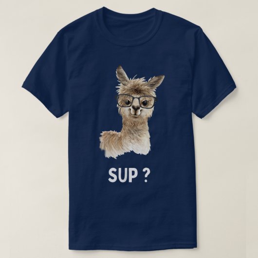 グラス付ラマおもしろいことわざアルパカ Tシャツ (デザイン正面)