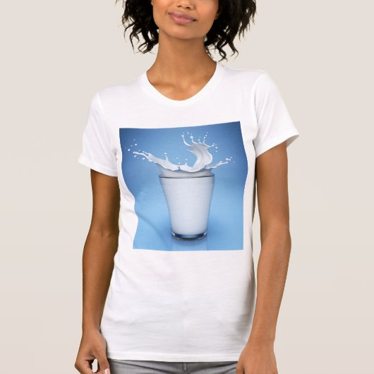 グラス飲料の女性用Tシャツにミルクを跳ね上げる Tシャツ (正面)