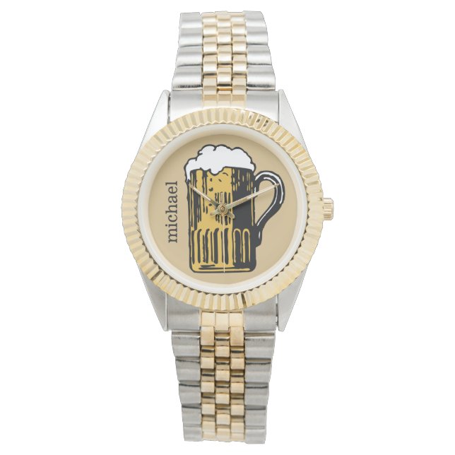 グラス・オブ・ビール名前をカスタムする&カラー時計 腕時計 (正面)