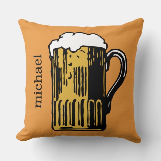 グラス・オブ・ビール名前をカスタムする&カラー装飾用クッション クッション (正面)
