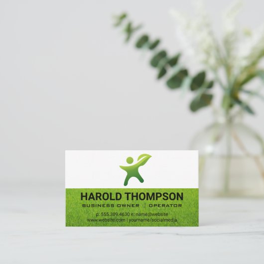 グラス | 園芸用具 | 緑の親指のロゴ 名刺 (スタンド正面)