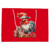 グラス/帽子とプレゼント赤のクリスマスチキン ラージペーパーバッグ (裏面)