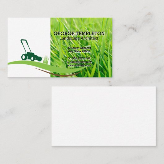 グラス | 芝刈り機アイコン | 造園 名刺 (正面/裏面)