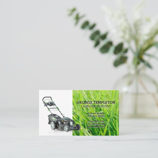 グラス | 芝刈機 | 造園サービス 名刺 (スタンド正面)