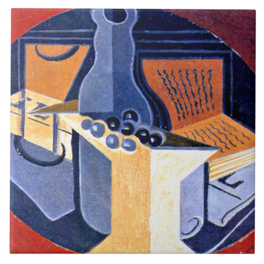 グラス – 葡萄，キャラフェと本 タイル (正面)