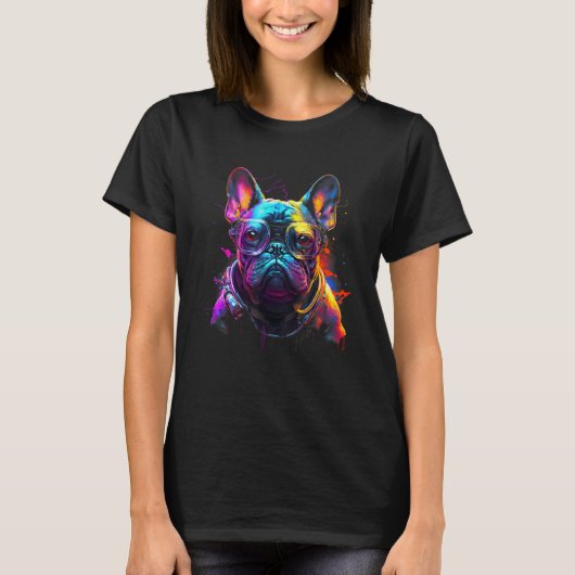 グラスRetと合成波エステティックVAPWAVEパグ Tシャツ (正面)