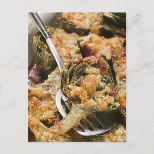 グラタン詰まったトッピング付きアーティチョーク ポストカード (正面)