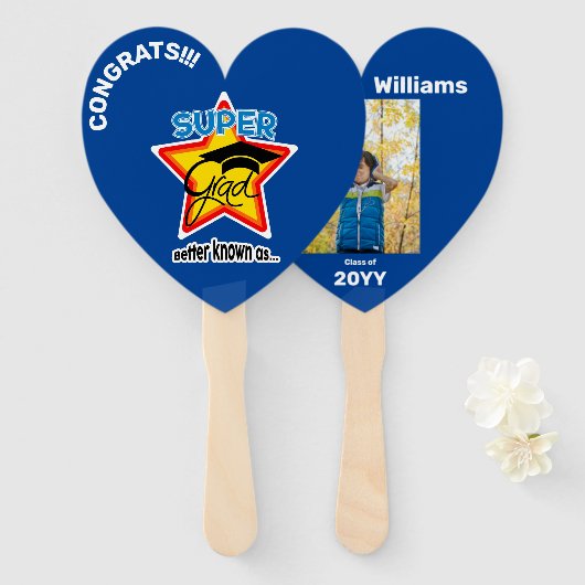 グラッすごいドハート編集可能な写真名（年） ハンドファン (正面&裏面)