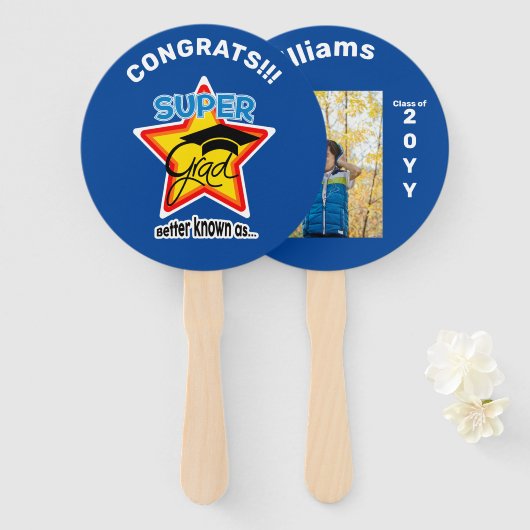 グラッすごいド・ラウンドの編集可能な写真名年 ハンドファン (正面&裏面)