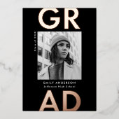 グラッはっきりしたドブラックとバラ金ゴールド写真卒業 箔招待状 (正面)