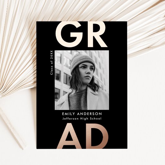 グラッはっきりしたドブラックとバラ金ゴールド写真卒業 箔招待状