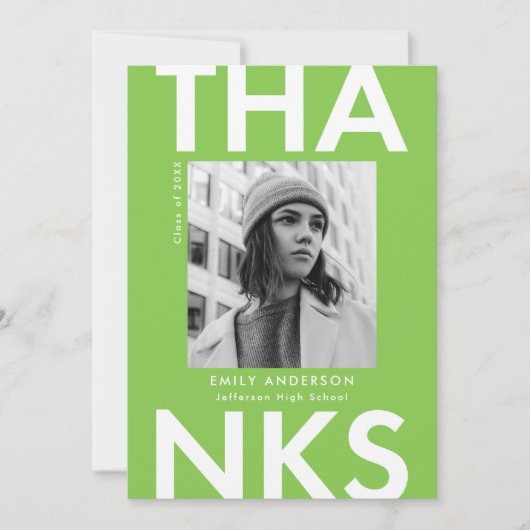 グラッはっきりしたドライムグリーン写真卒業 サンキューカード (正面)