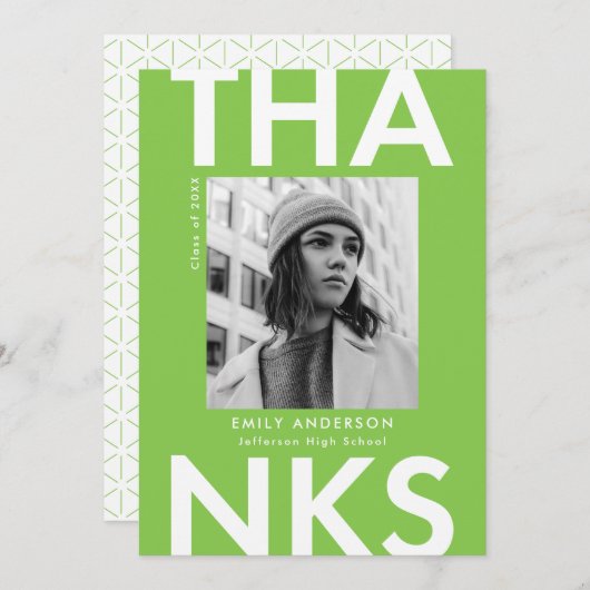 グラッはっきりしたドライムグリーン写真卒業 サンキューカード (正面/裏面)