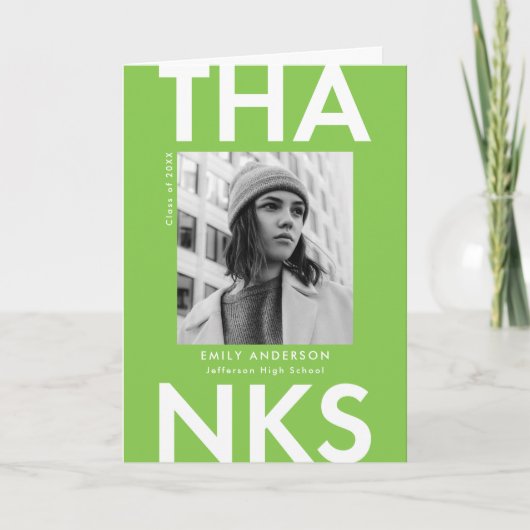 グラッはっきりしたドライムグリーン写真卒業 サンキューカード (正面)