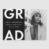 グラッはっきりしたド・ブラック写真卒業 マグネット招待状 (正面)