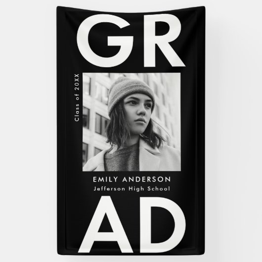 グラッはっきりしたド・ブラック写真卒業 横断幕 (縦)