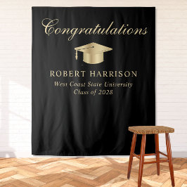 グラッエレガントドキャップブラック金ゴールド卒業へようこそ タペストリー
