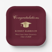 グラッエレガントドキャップブルゴーニュ金ゴールド卒業党 ペーパープレート (正面)