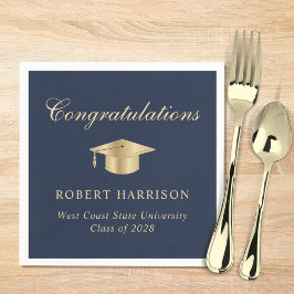 グラッエレガントドキャップブルー金ゴールド卒業パーティー スタンダードカクテルナプキン