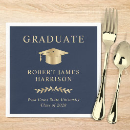 グラッエレガントドキャップブルー金ゴールド卒業パーティー スタンダードカクテルナプキン