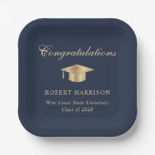 グラッエレガントドキャップブルー金ゴールド卒業パーティー ペーパープレート (正面)