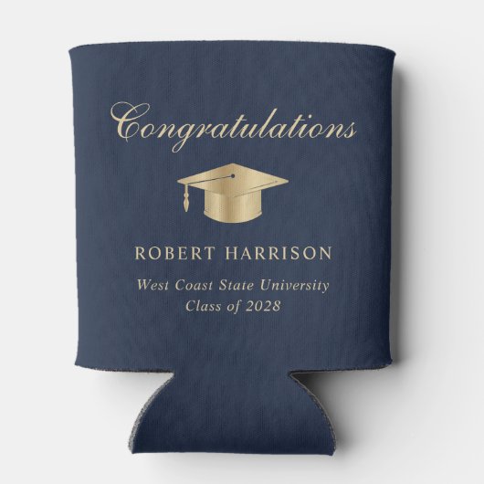 グラッエレガントドキャップブルー金ゴールド卒業パーティー 缶クーラー (裏面)