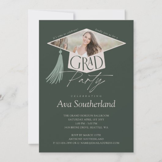 グラッエレガントドキャップ&タッセル写真卒業パーティー 招待状 (正面)