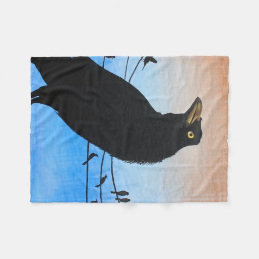 グラックルオースティンテキサス州ブラックバード野生生物絵画ズ フリースブランケット (正面(横))