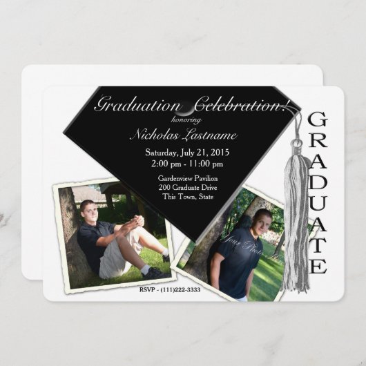 グラッドキャップとタッセルと写真 招待状 (正面/裏面)