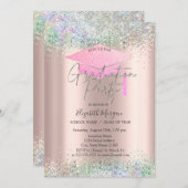 グラッドキャップカラフル、紙吹雪バラ金ゴールド卒業 招待状 (正面/裏面)