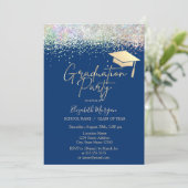 グラッドキャップタッセルカラフル紙吹雪ブルー卒業 招待状 (スタンド正面)