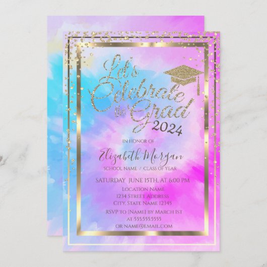 グラッドキャップダイアモンズパープル絞り染め卒業 招待状 (正面/裏面)