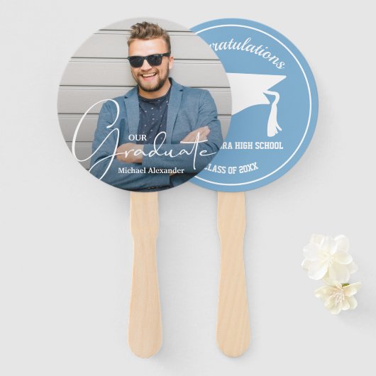 グラッドキャップモダン大学院フォトパウダーブルー ハンドファン (正面&裏面)