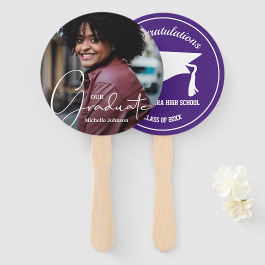 グラッドキャップモダン大学院写真紫ハンドファン ハンドファン (正面&裏面)