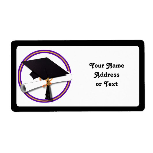 グラッドキャップ付き/ディプロマ – スクールカラーズパープル&金ゴールド ラベル (正面)