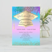 グラッドキャップ、ダイヤモンド、ドリップホログラフィック卒業 招待状 (スタンド正面)