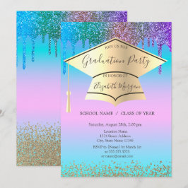 グラッドキャップ、ダイヤモンド、ドリップホログラフィック卒業 招待状