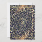 グラッドキャップ、バラ金ゴールドドリップ、ネイビーブルー金ゴールド曼荼羅 招待状 (裏面)