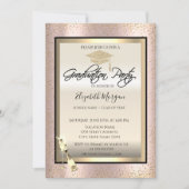 グラッドキャップ、ワイングラス、紙吹雪バラ金ゴールド卒業 招待状 (正面)