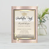 グラッドキャップ、ワイングラス、紙吹雪バラ金ゴールド卒業 招待状 (スタンド正面)