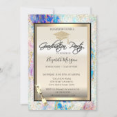 グラッドキャップ、ワイングラス、紙吹雪ホログラフィック 招待状 (正面)