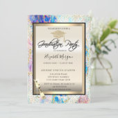 グラッドキャップ、ワイングラス、紙吹雪ホログラフィック 招待状 (スタンド正面)