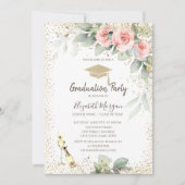 グラッドキャップ、ワイングラス、花卒業式 招待状 (正面)