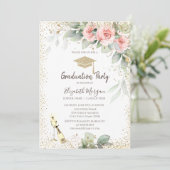 グラッドキャップ、ワイングラス、花卒業式 招待状 (スタンド正面)