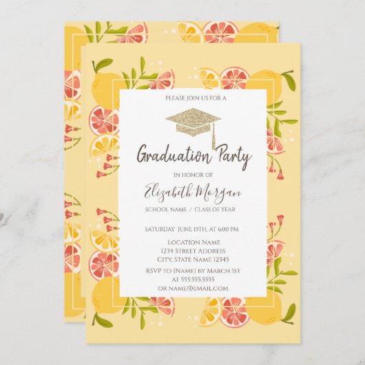 グラッドキャップ、柑橘系卒業 招待状 (正面/裏面)
